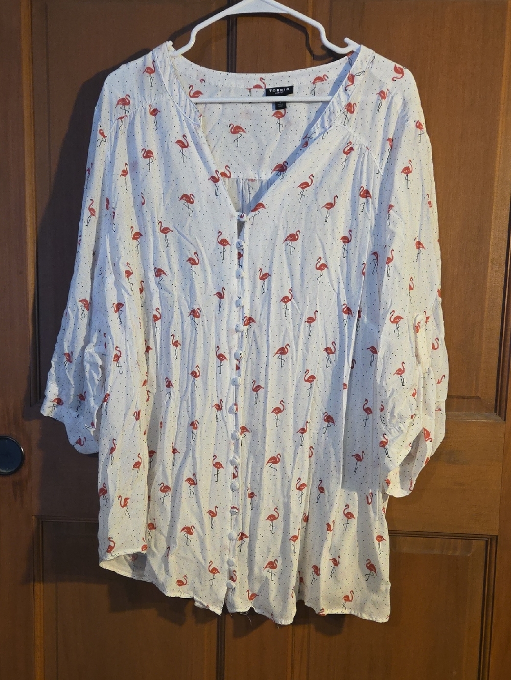 Torrid White Flamingo Print Button-Front Harper Blouse